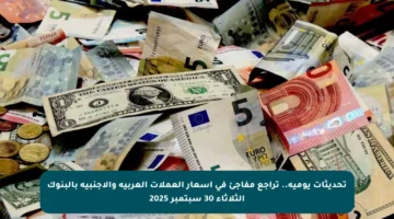 تحديثات يومية.. تراجع مفاجئ في أسعار العملات العربية والأجنبية بالبنوك الثلاثاء 30 سبتمبر 2025